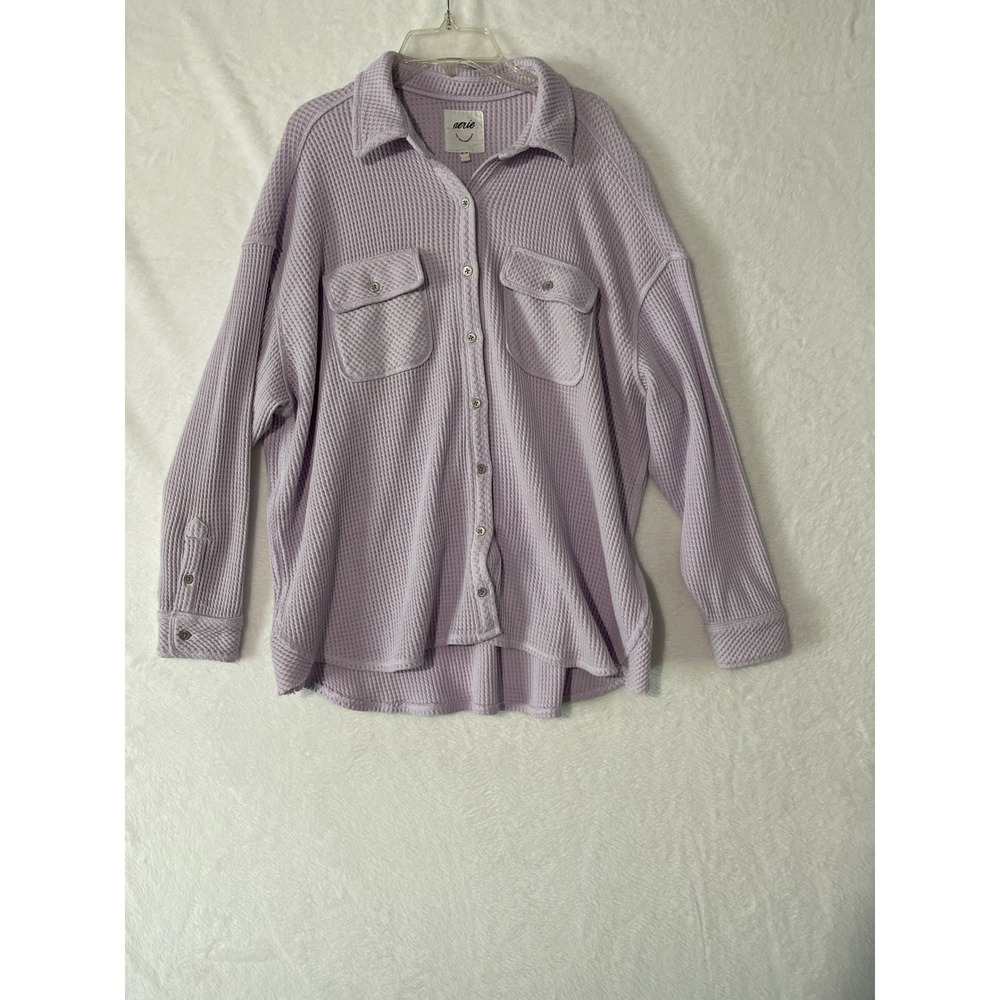 Aerie Lavender Purple Waffle Knit Oversized Shacket Button Down XS Small